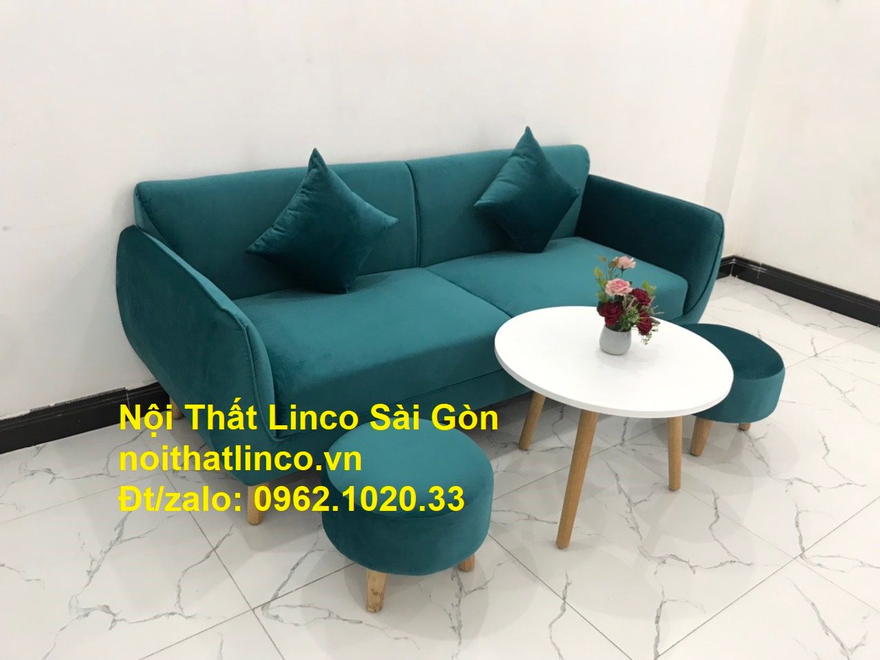 Bộ ghế salon sopha xanh cổ vịt giá rẻ | salong xanh lá cây phòng khách đẹp | Nội thất Linco Sài Gòn