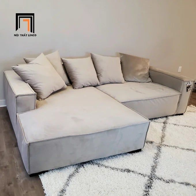 Bộ ghế sofa góc L hiện đại GT8 Madison xám trắng vải nhung