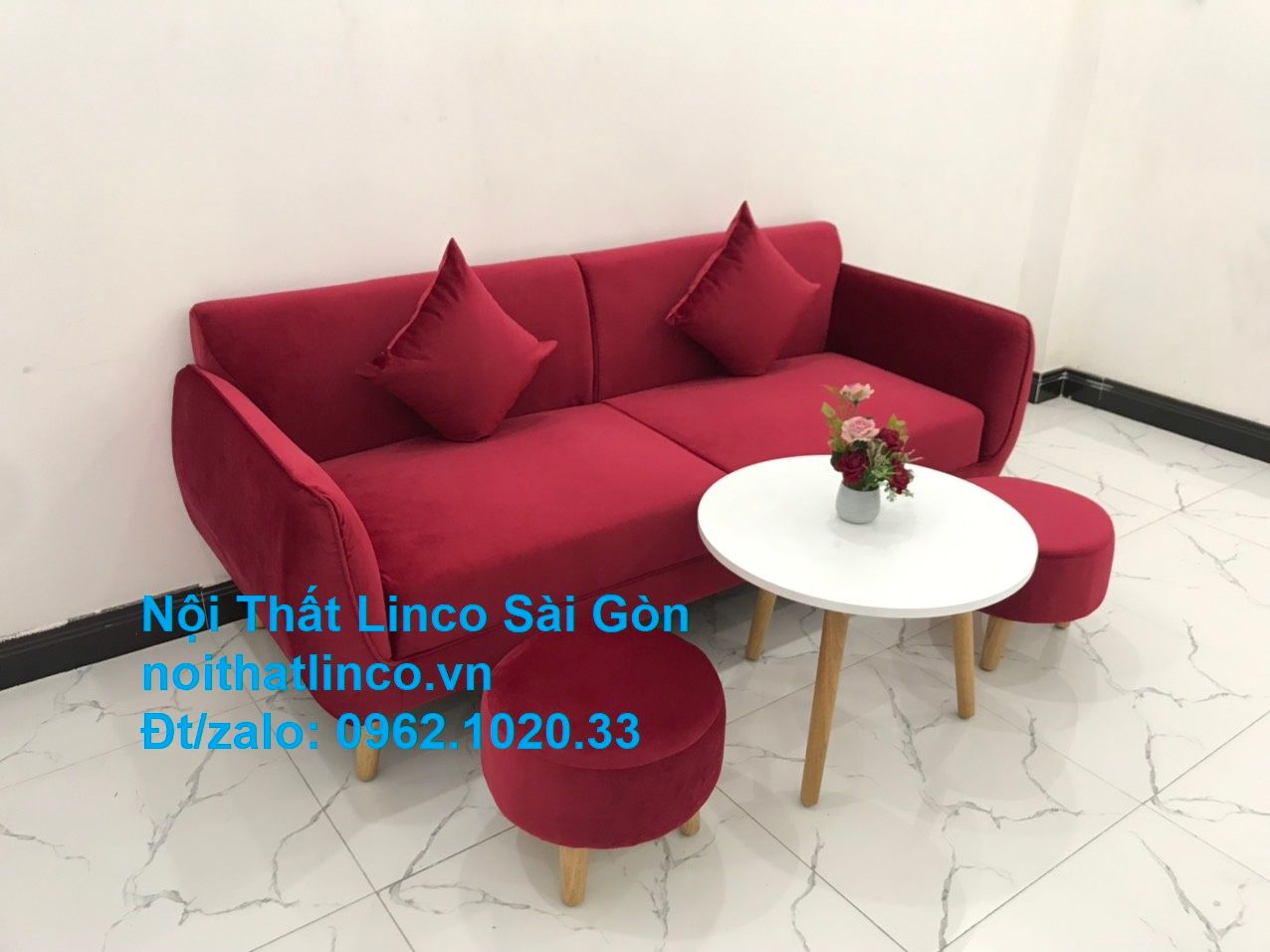 Ghế sofa văng dài 1m9 | Salong băng giá rẻ màu đỏ phòng khách | Nội thất Linco Sài Gòn