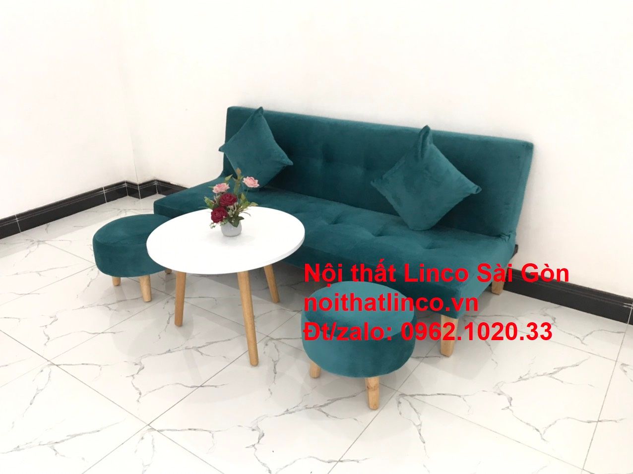 Ghế sofa giường nằm 1m7 mini giá rẻ xanh lá cây đậm đẹp | Nội Thất Linco Sài Gòn
