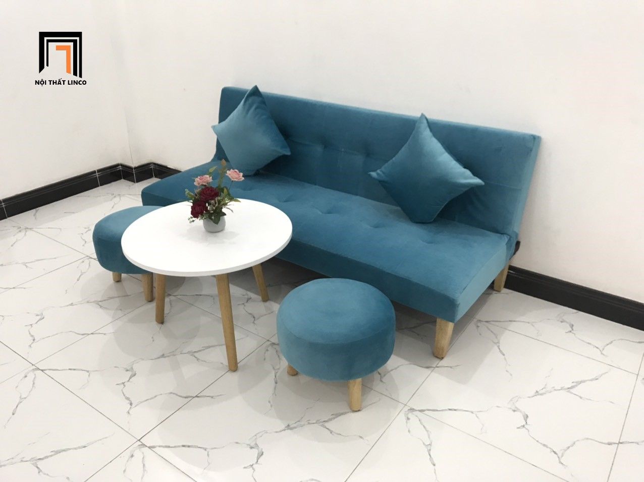 Bộ ghế sopha salon giường nằm SFG 1m7 màu xanh nước biển đẹp