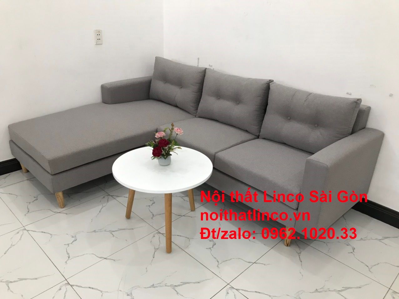 Bộ sofa góc giá rẻ | Ghế sofa góc L xám trắng đẹp giá rẻ nhỏ phòng khách | Nội thất Linco Tphcm Sài Gòn
