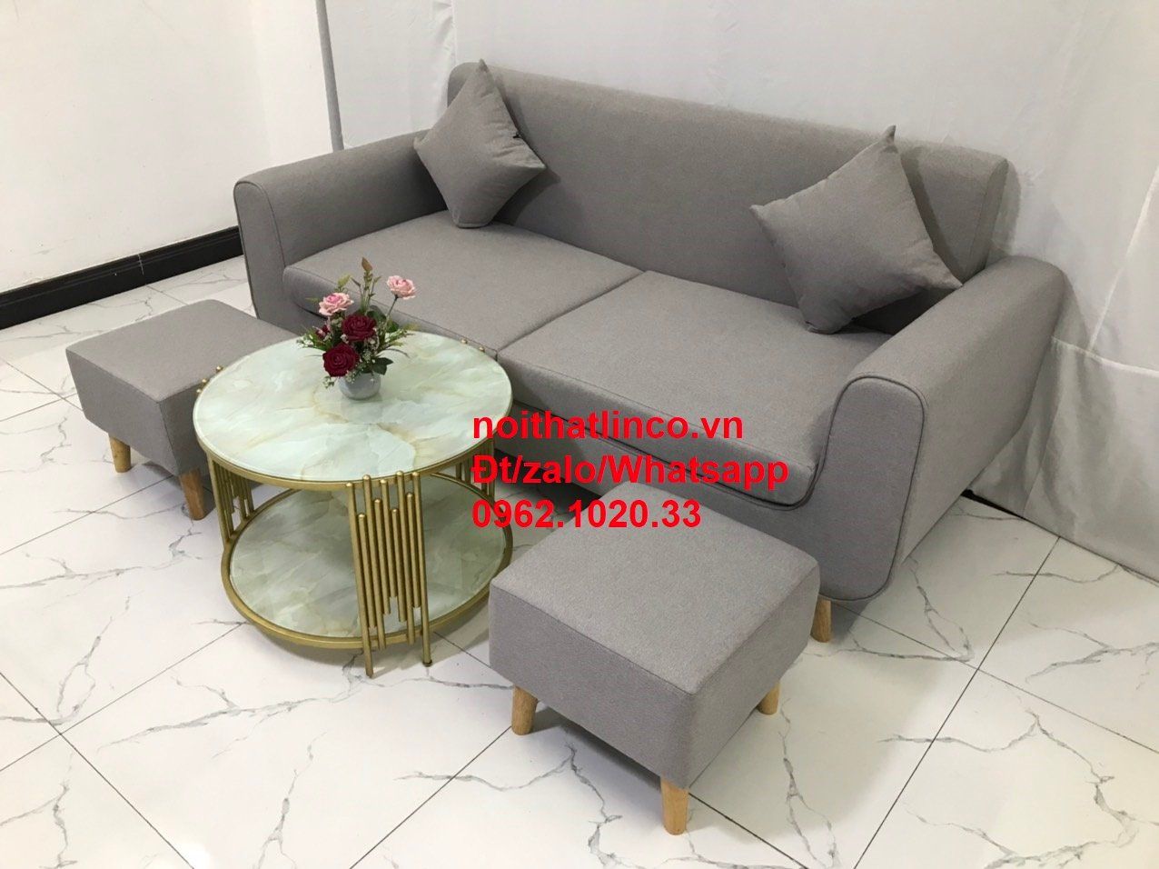 Bộ bàn ghế salon sofa băng xám ghi trắng giá rẻ đẹp dài 1m9