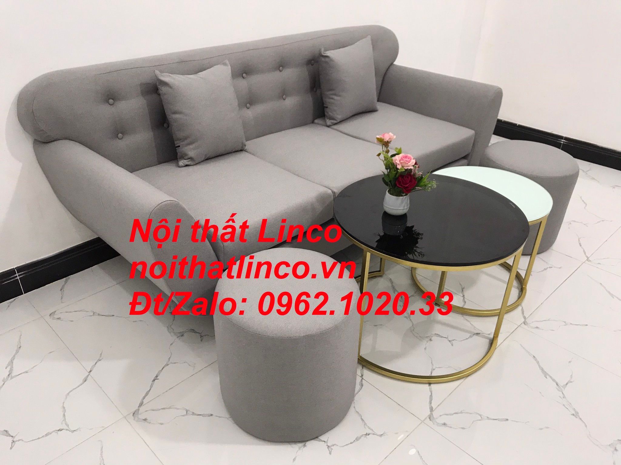 Bộ ghế sofa băng văng dài 1m9 xám ghi trắng giá rẻ Nội thất Linco HCM