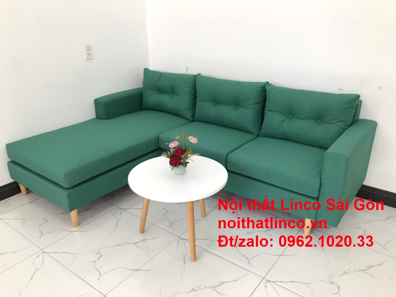 Sofa góc giá rẻ | Sofa phòng khách Góc chữ L Xanh ngọc rẻ đẹp | Nội thất Linco Sài Gòn