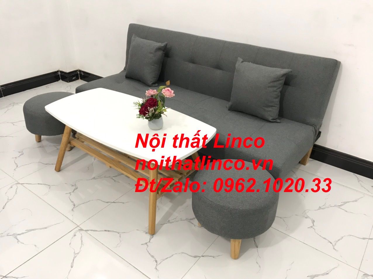 Bộ bàn ghế sofa giường bed SFG xám lông chuột đa năng