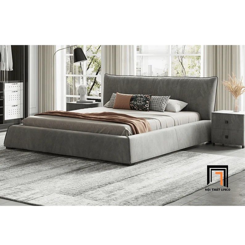 Giường ngủ bọc da công nghiệp GN57 Elsie màu cam đất