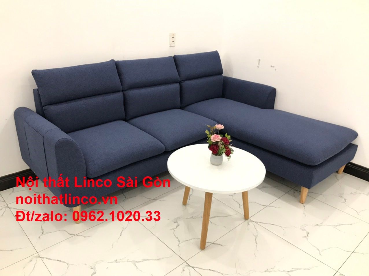 Bộ bàn ghế sofa góc | Sofa góc chữ L xanh đậm giá rẻ đẹp phòng khách | Nội thất Linco Tphcm