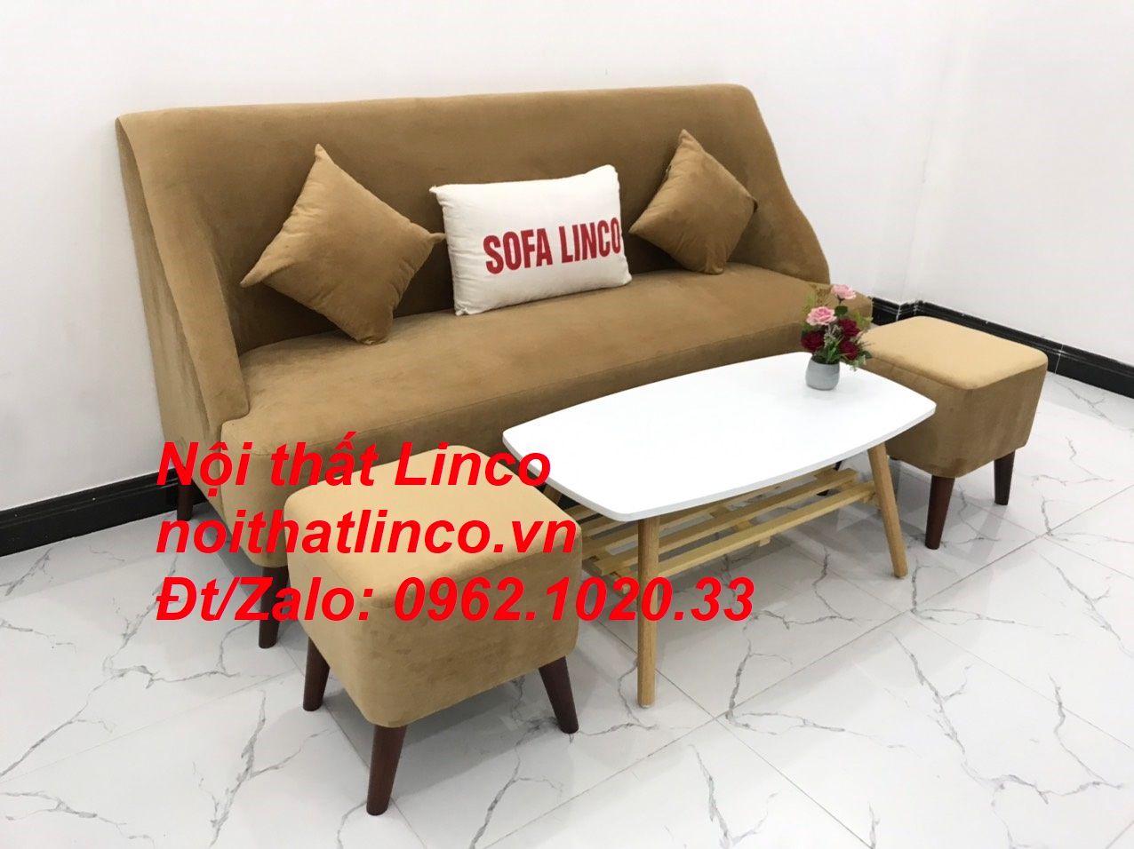 Bộ bàn ghế Sofa salong băng văng dài nâu sữa giá rẻ Nội thất Linco SG