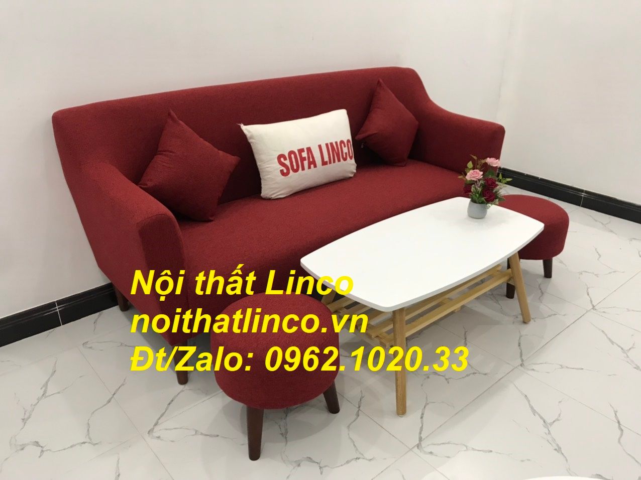 Bộ bàn ghế Sofa băng 1m9 đỏ giá rẻ phòng khách Nội thất Linco Sài Gòn