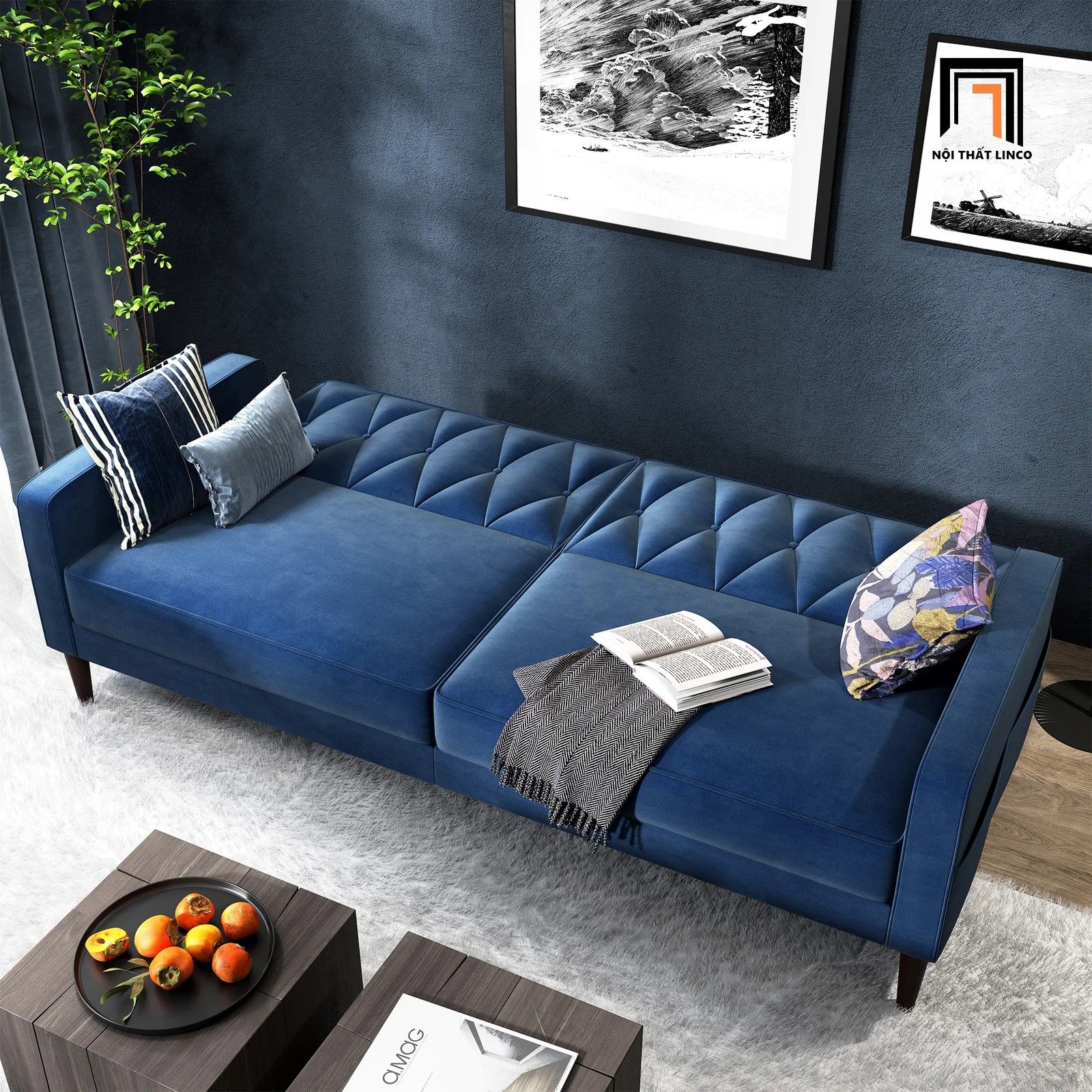 Ghế sofa thông minh bật giường nằm GB38 Honbay 1m9 vải nhung