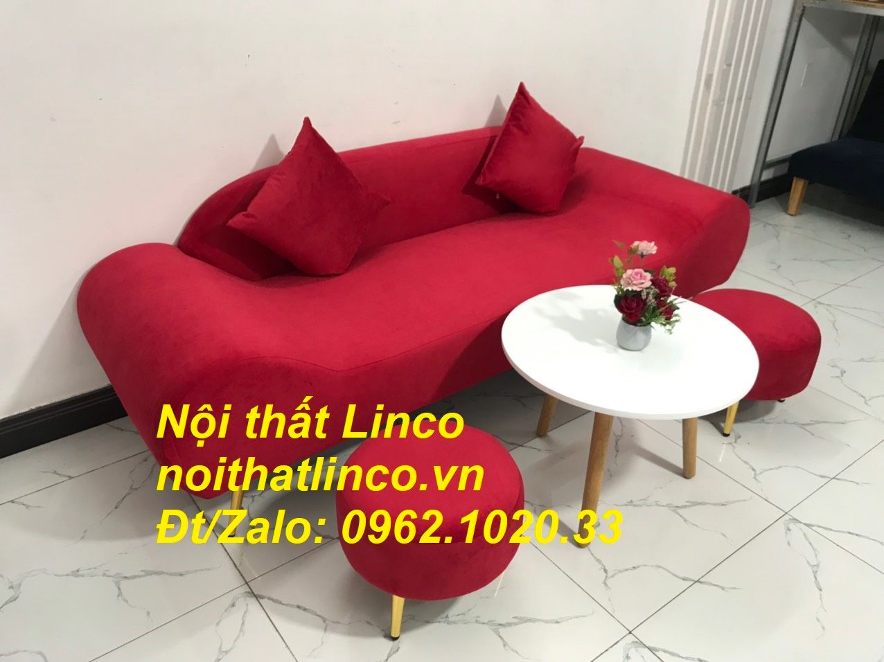 Bộ ghế sofa salon văng băng thuyền SFT dài 2m đỏ đô đẹp giá rẻ