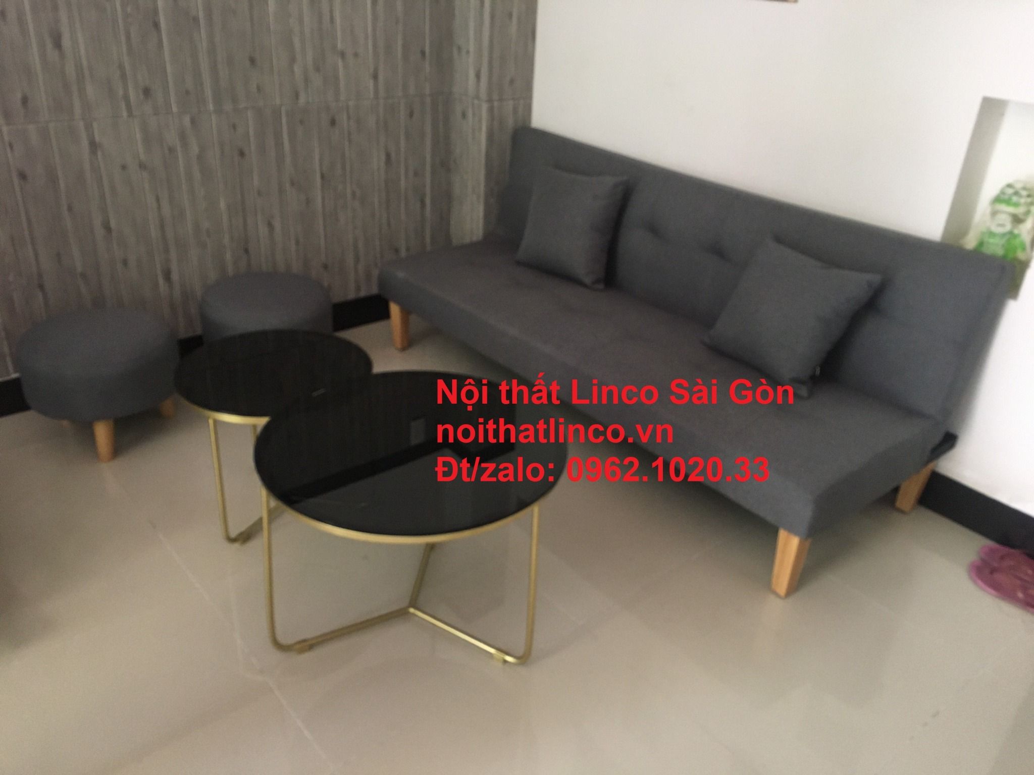 Bộ ghế sofa bed giường nằm màu xám đen giá rẻ ở tại Nội thất Linco HCM