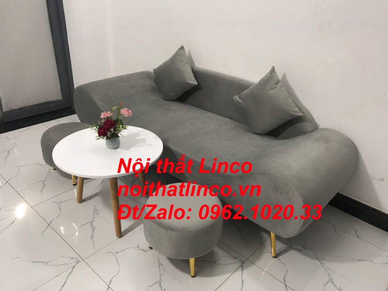 Bộ ghế sofa văng băng thuyền xám lông chuột nhỏ Nội thất Linco Sài Gòn