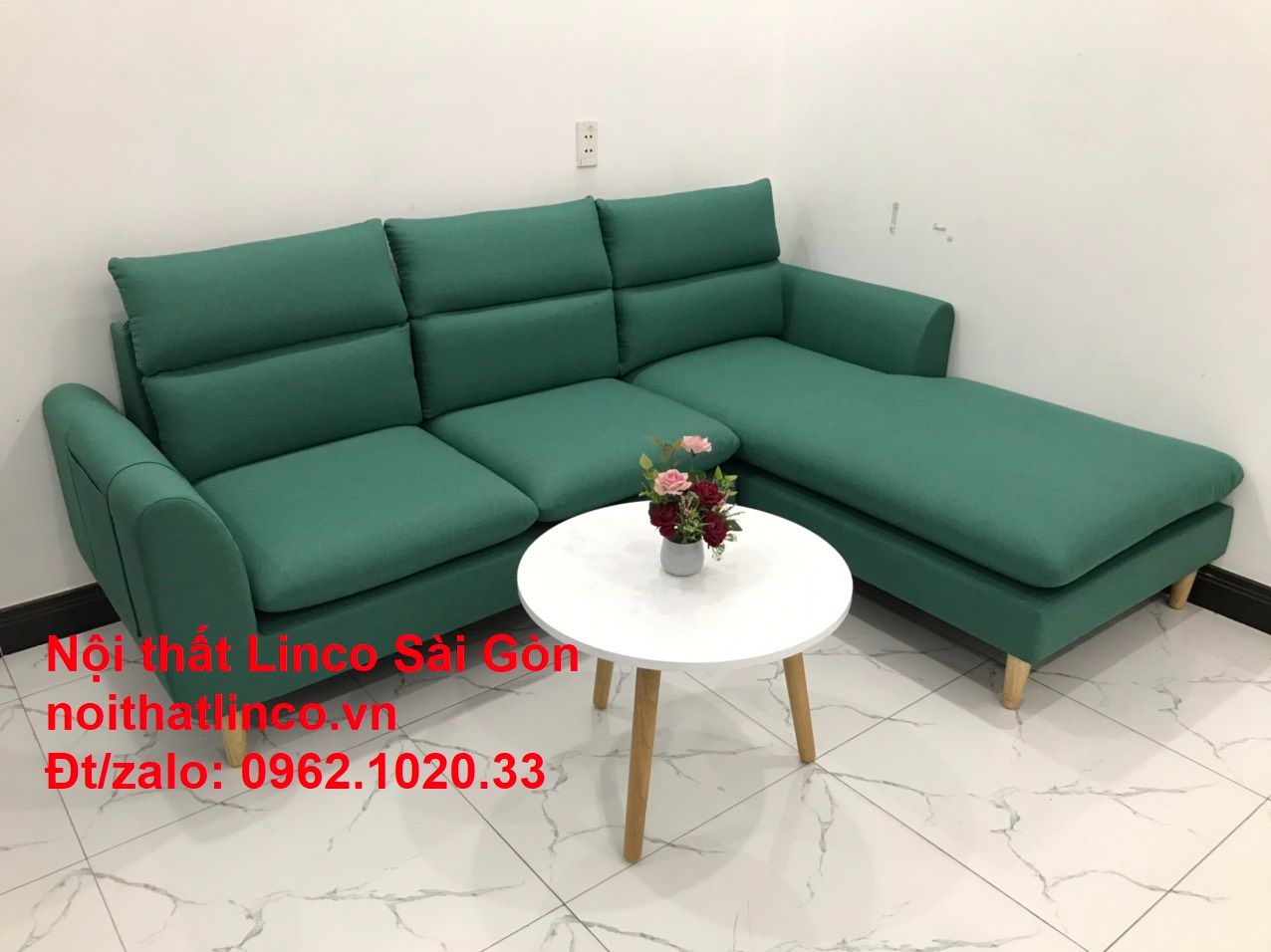 Ghế sofa góc chữ L giá rẻ | Sofa góc xanh ngọc lá cây đẹp | Nội thất Linco HCM Sài Gòn