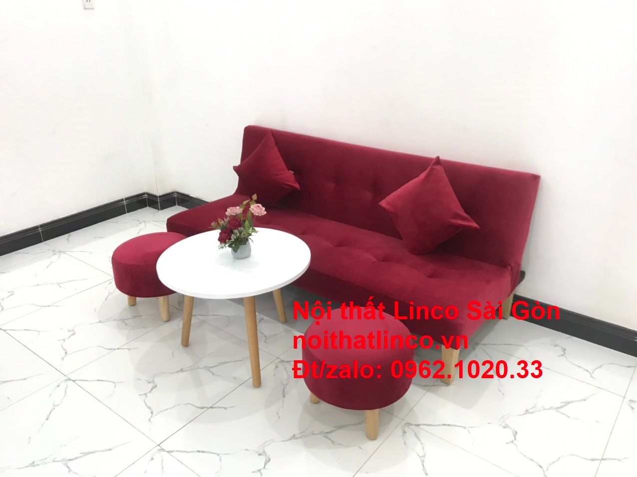 Bộ ghế sofa bed giường nằm màu đỏ mini nhỏ 1m7 giá rẻ đẹp Nội thất Linco Sài Gòn