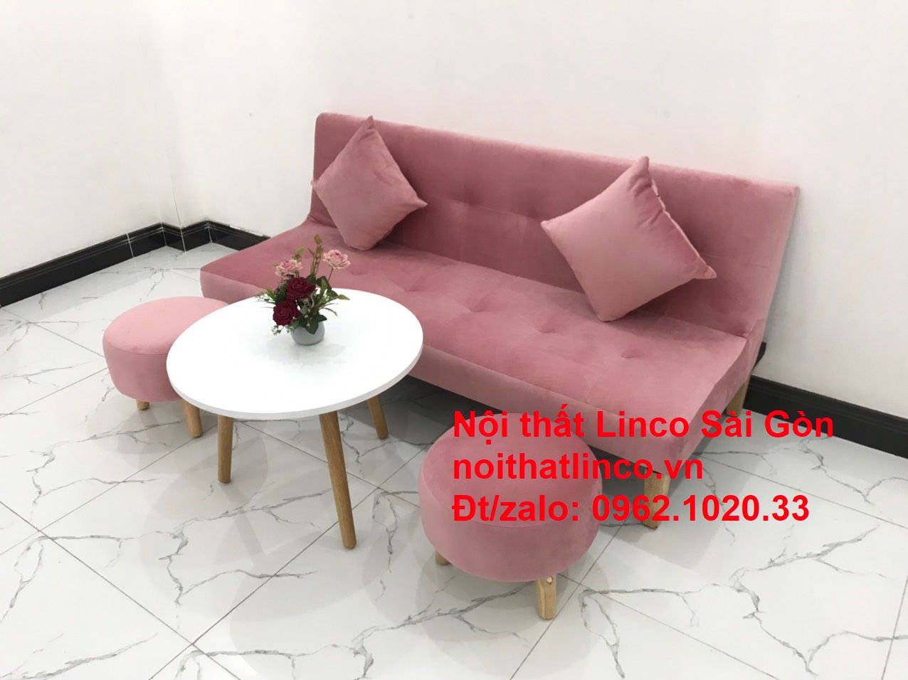 Bộ bàn ghế salon sopha màu hồng cách sen giá rẻ hiện đại Nội thất Linco Sài Gòn