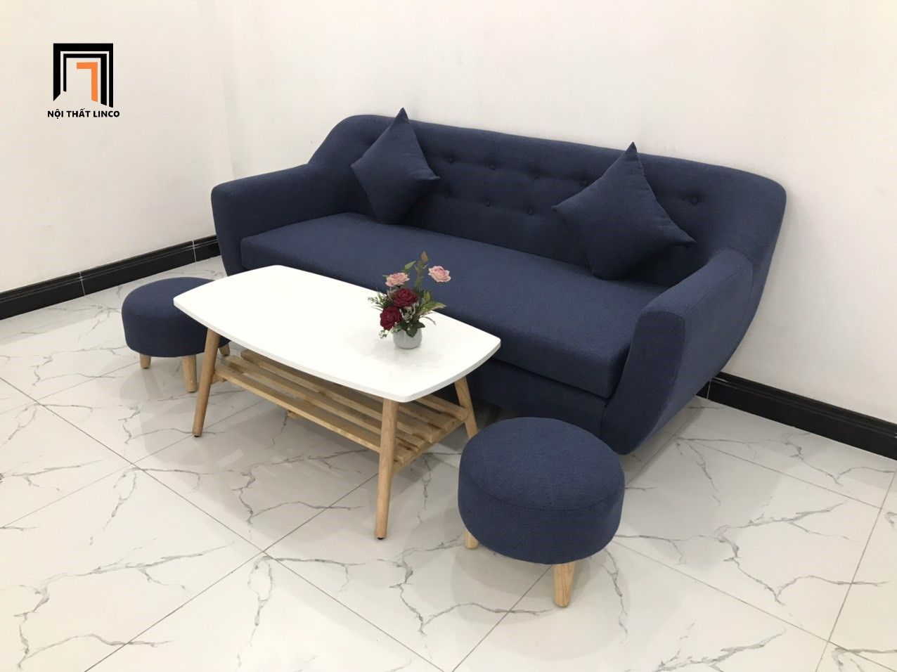 Bộ bàn ghế sofa băng 1m9 giá rẻ BGN màu xanh đen cho chung cư