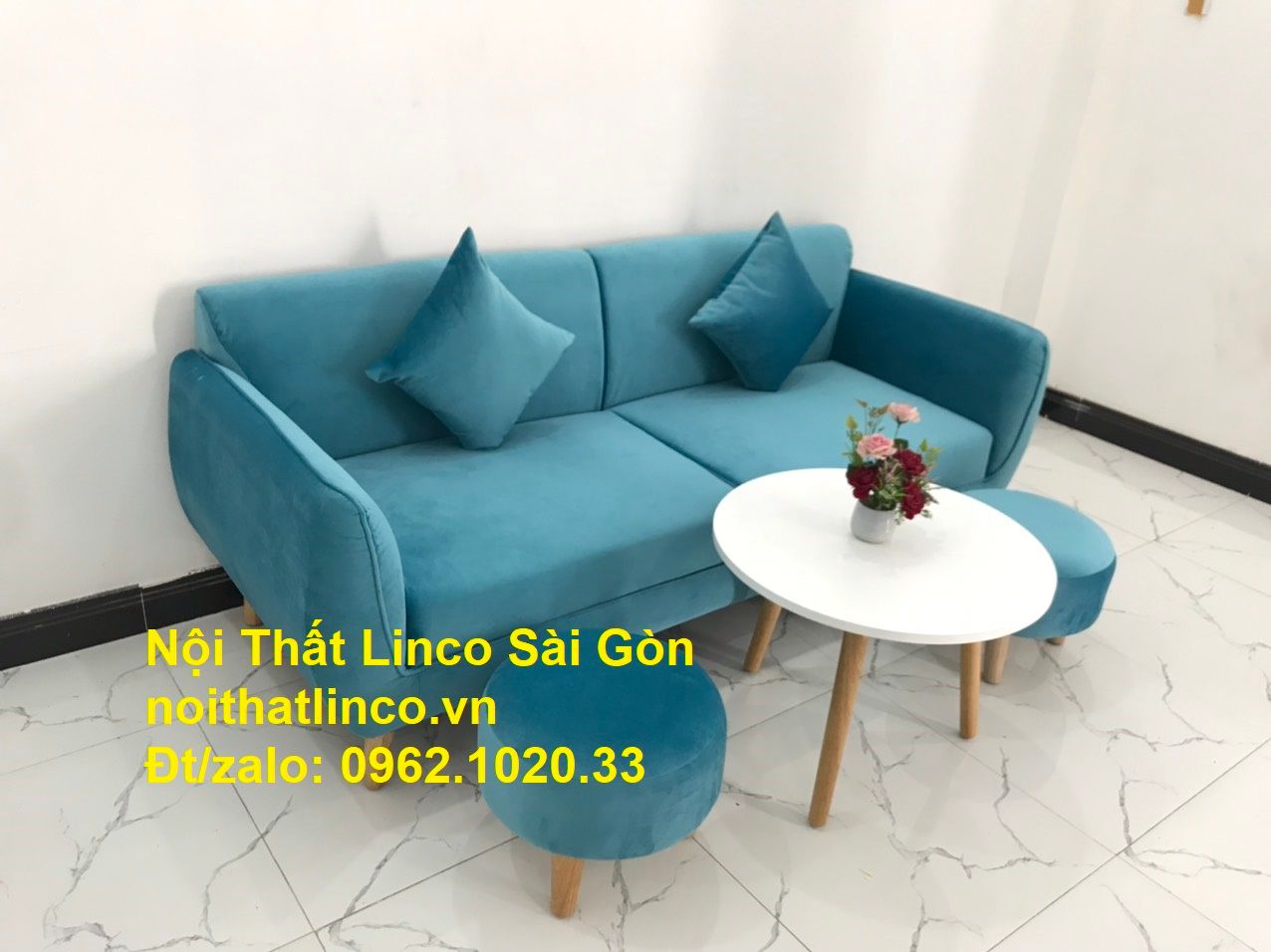 Bộ bàn ghế sofa băng xanh dương nước biển | sopha giá rẻ xanh dương da trời đẹp | ở tại Linco Sài Gòn