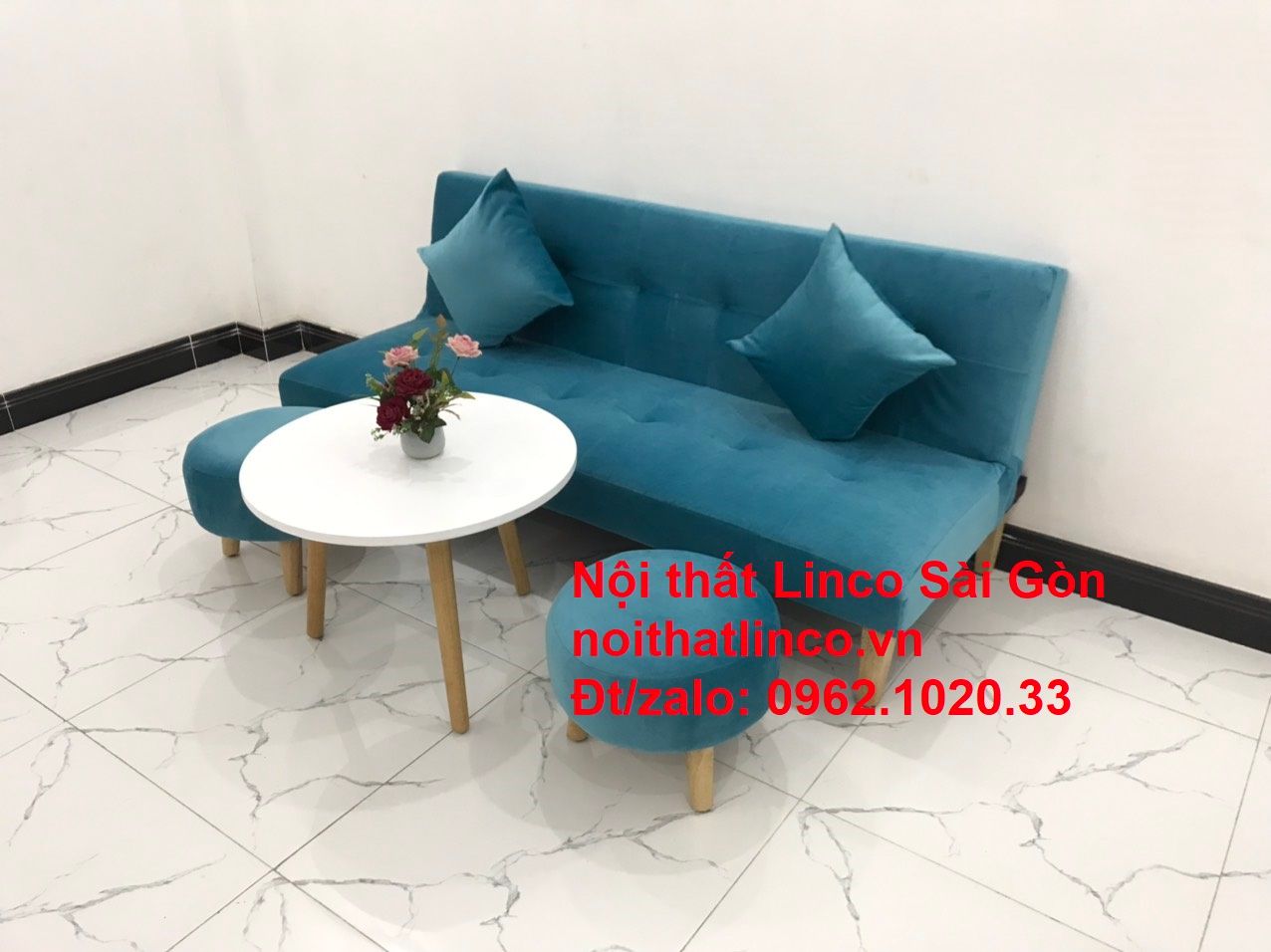 Bộ ghế sopha salon màu xanh nước biển đẹp | Sofa giá rẻ phòng khách | Nội thất Linco Sài Gòn
