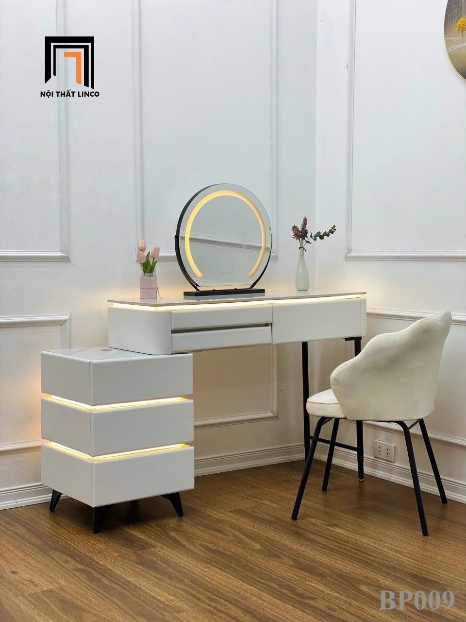 Bàn phấn trang điểm hiện đại BP09-AK 1m màu trắng kem