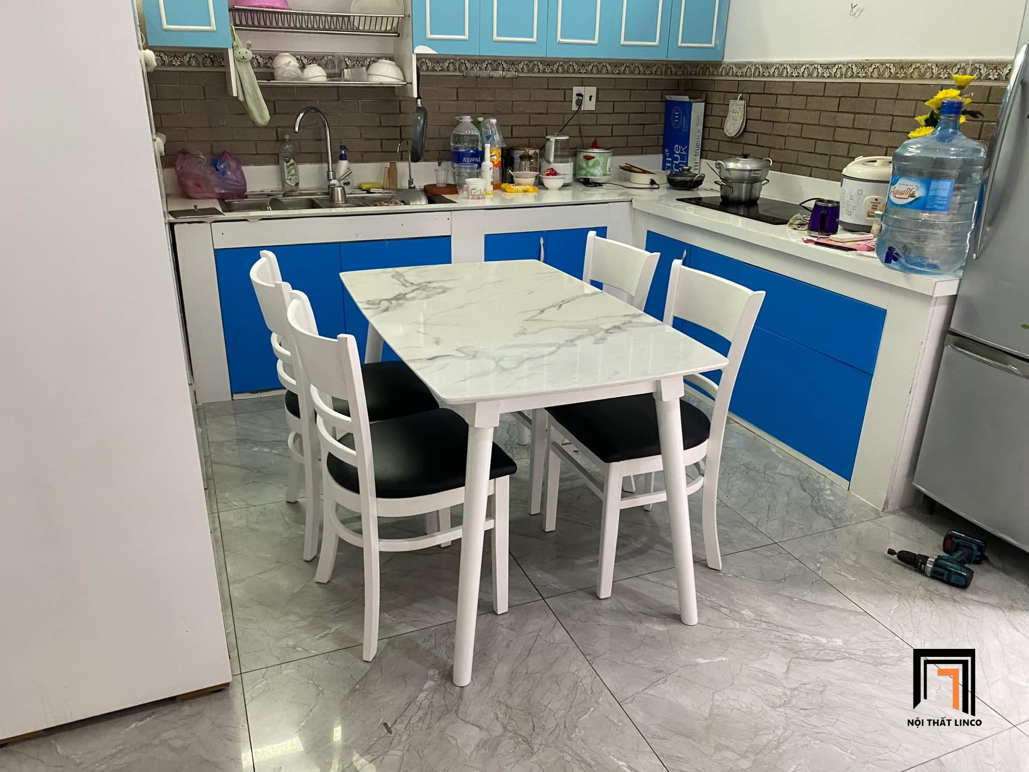 Bộ bàn ghế ăn gỗ 27-KH4-G2-B110 mặt bàn 1m2 sơn giả đá