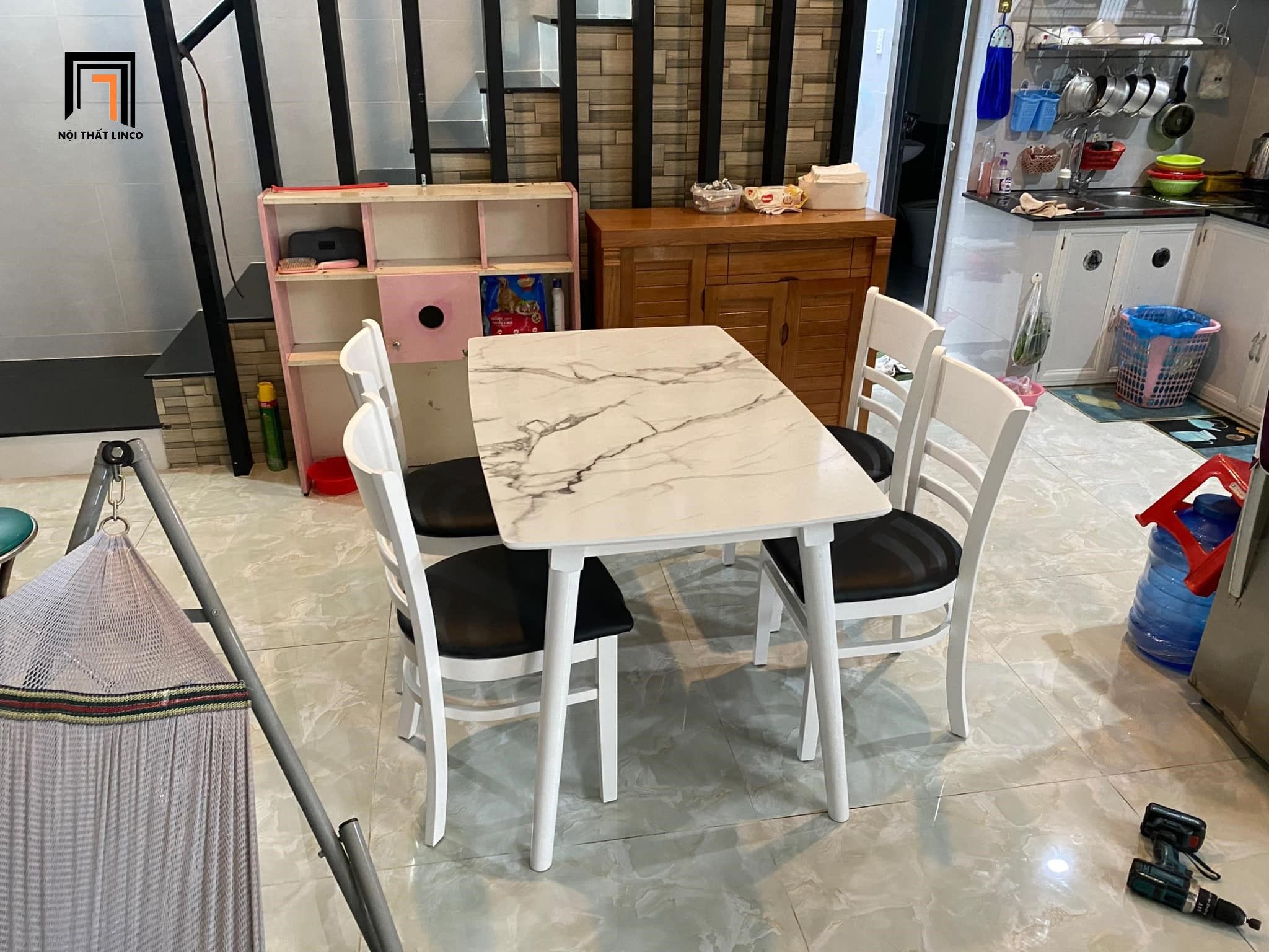 Bộ bàn ghế ăn gỗ 27-KH4-G2-B110 mặt bàn 1m2 sơn giả đá