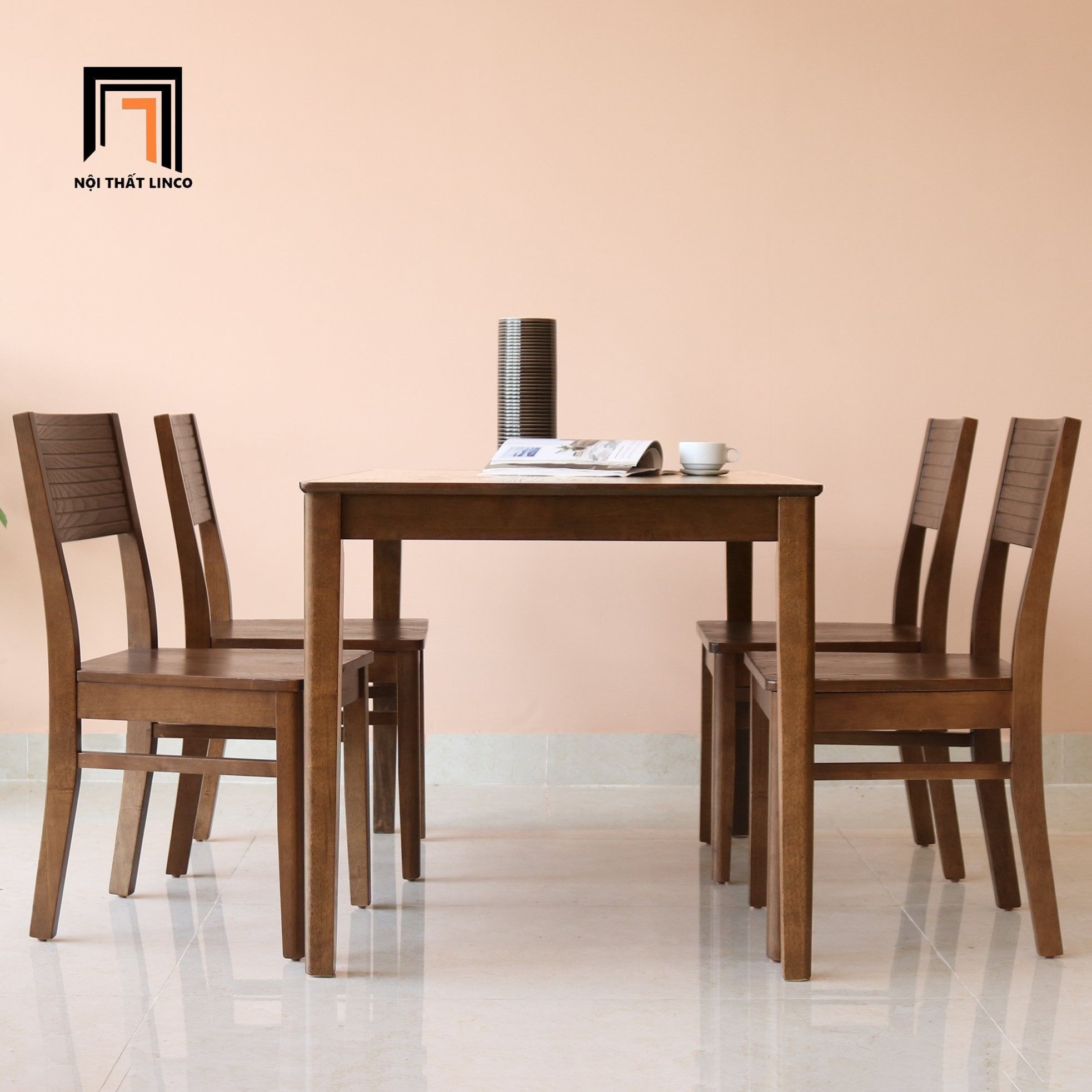 Bộ bàn ăn 4 ghế màu walnut 28-KH4-G07-B108 căn hộ chung cư