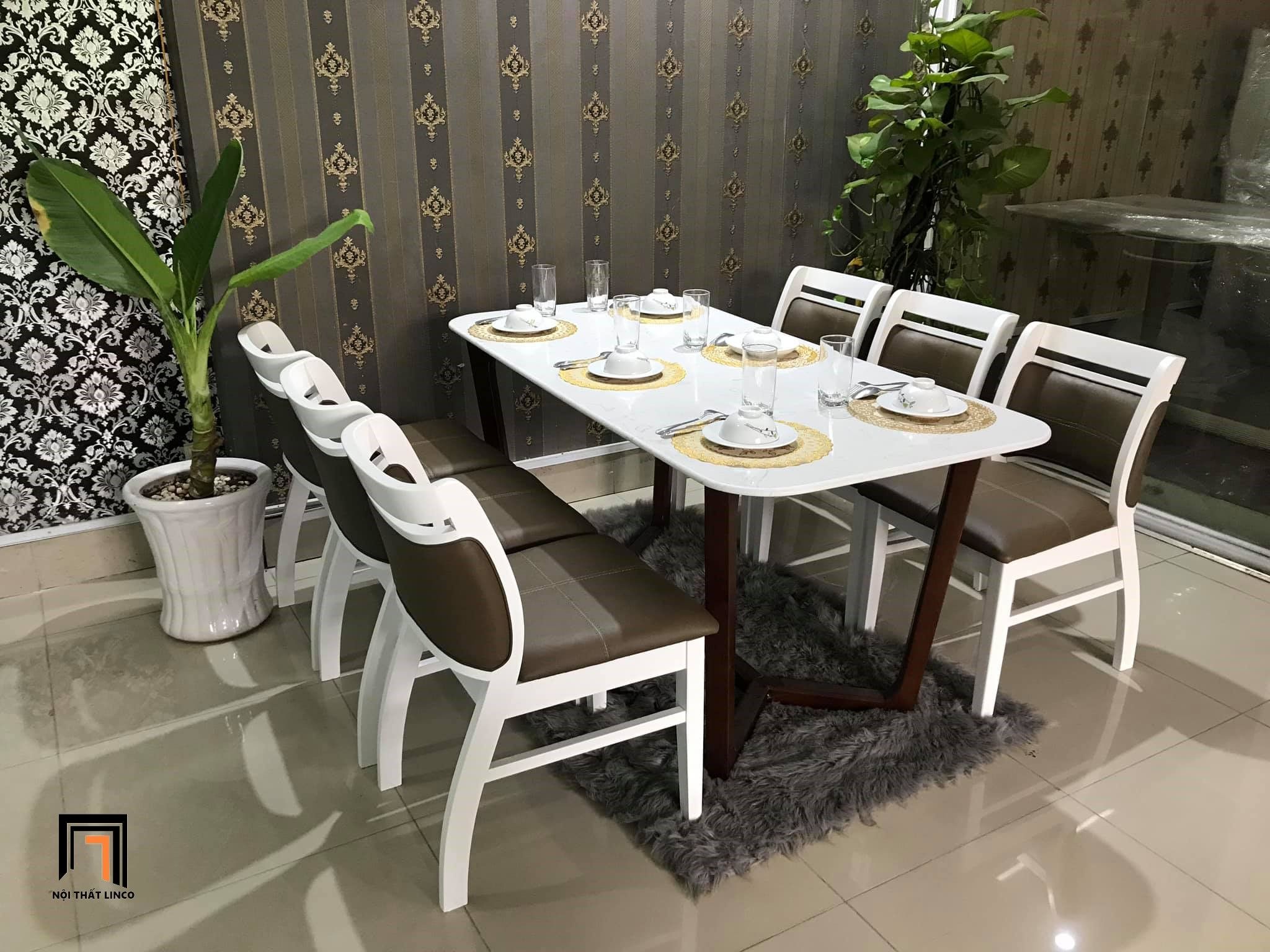 Set bàn ăn 6 ghế phòng bếp 17-KH6-G29-B92 mặt sơn giả đá