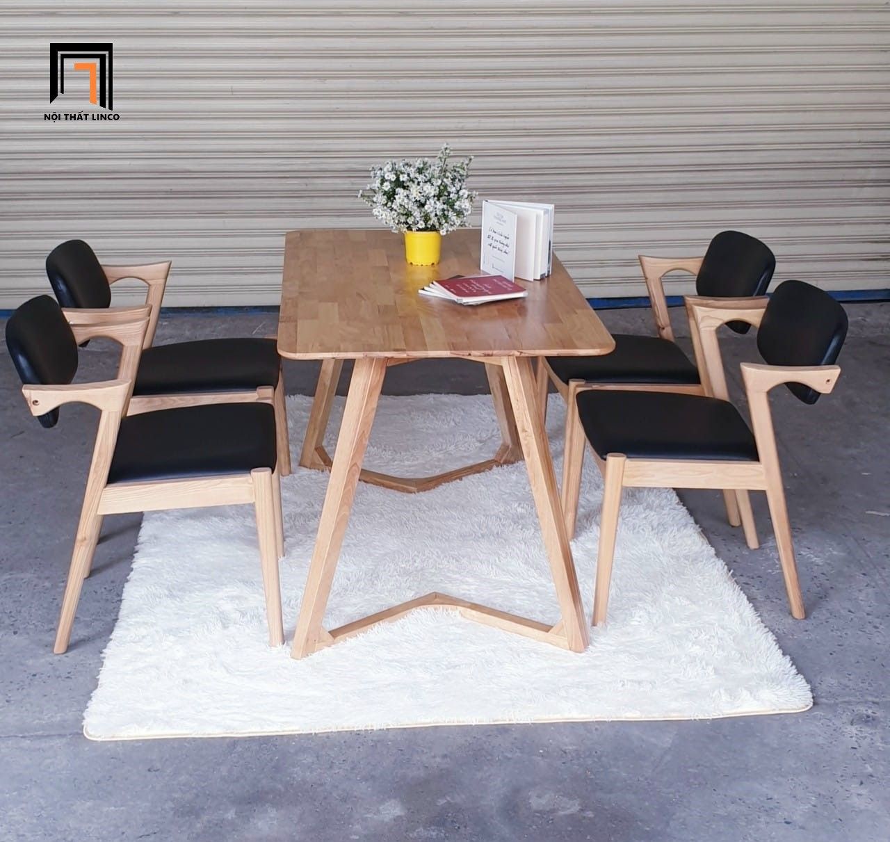 Bộ bàn ghế ăn gỗ cao su 38-KH4-G43-B92 bọc da giả Pu