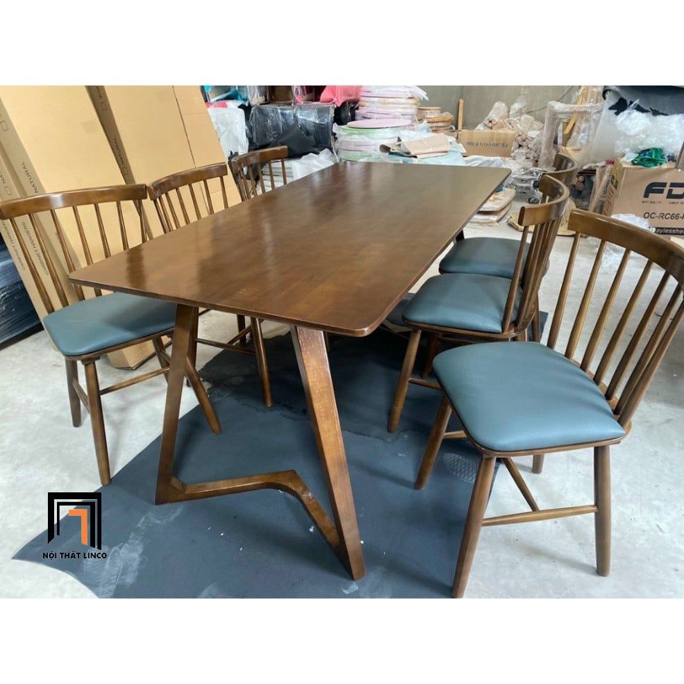 Set bàn ăn gia đình 14-KH6-G18-B92 hình chữ nhật 6 ghế