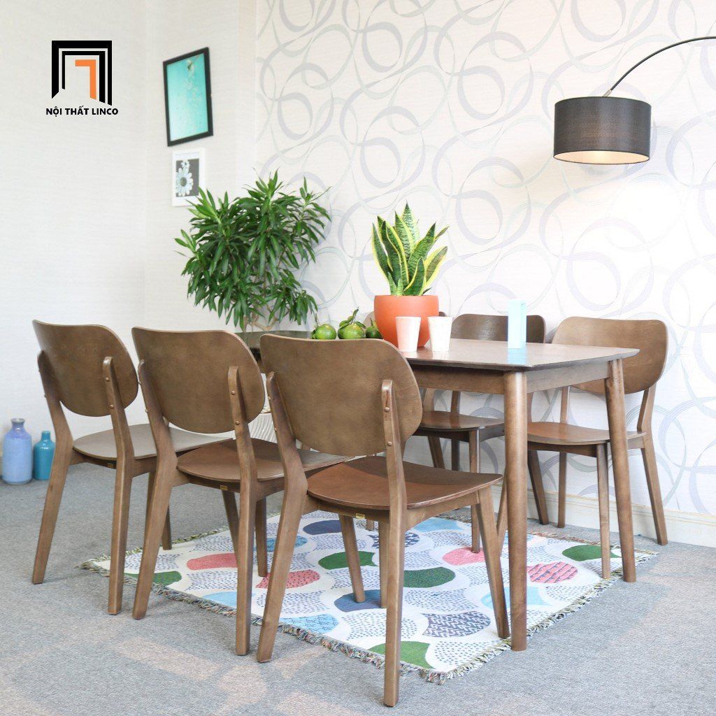 Bộ bàn ăn 6 ghế gỗ tự nhiên 31-KH6-G4-B108 nhà bếp xinh xắn