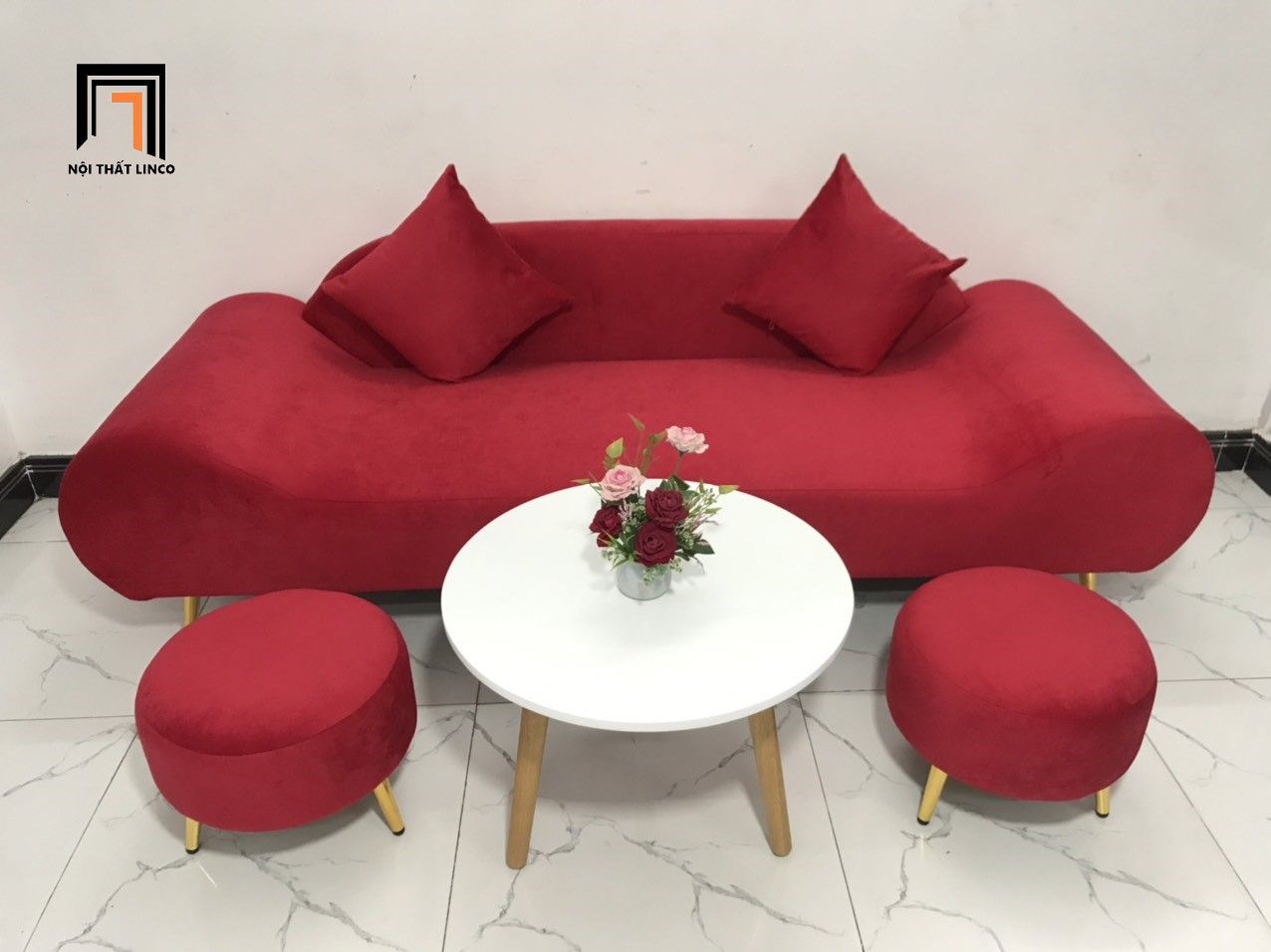 Bộ ghế sofa salon văng băng thuyền SFT dài 2m đỏ đô đẹp giá rẻ