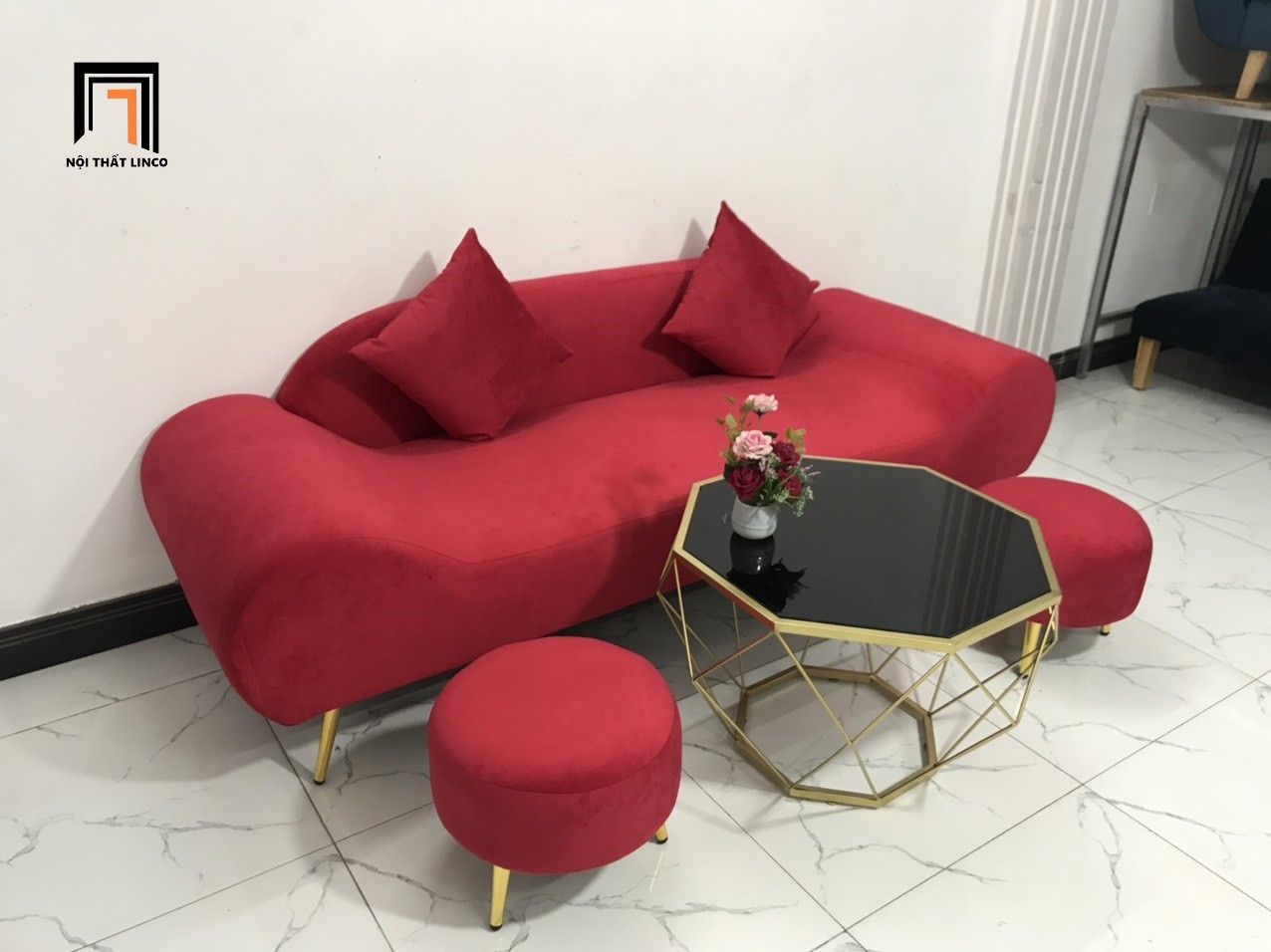 Bộ ghế sofa salon văng băng thuyền SFT dài 2m đỏ đô đẹp giá rẻ