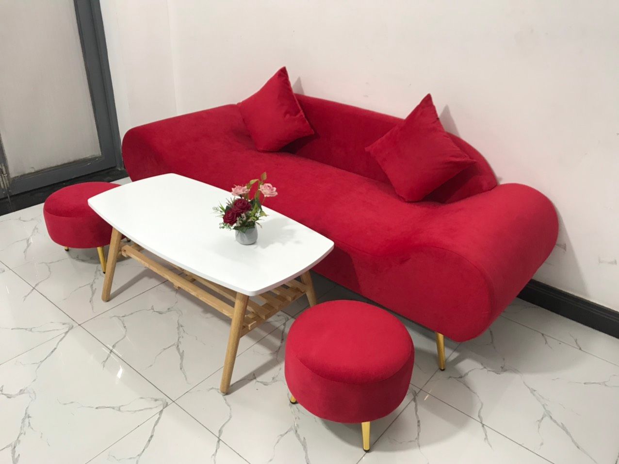 Bộ ghế sofa salon văng băng thuyền SFT dài 2m đỏ đô đẹp giá rẻ