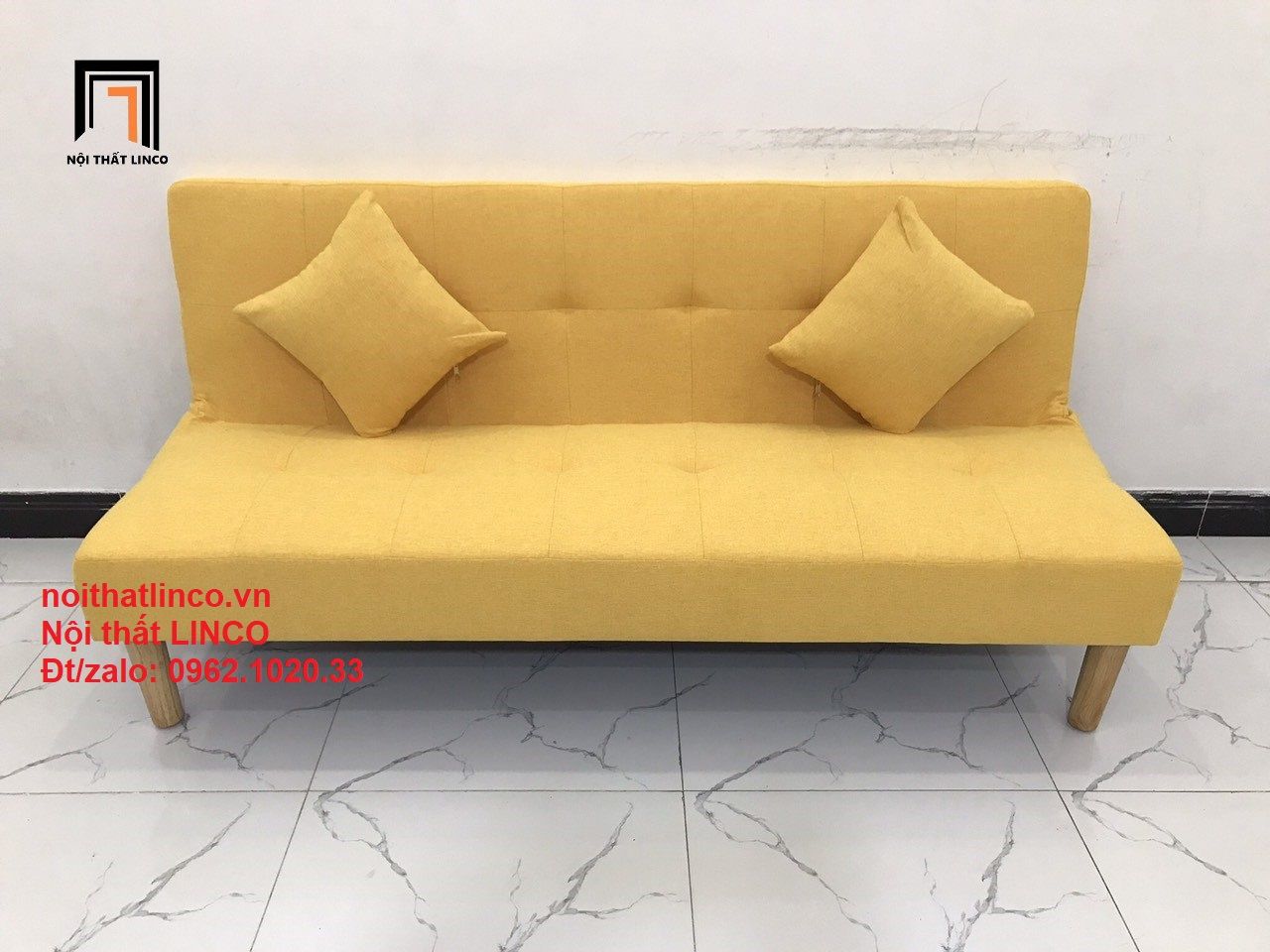 Bộ ghế sofa bed giường thông minh SFG dài 1m7 vàng chanh nhỏ gọn