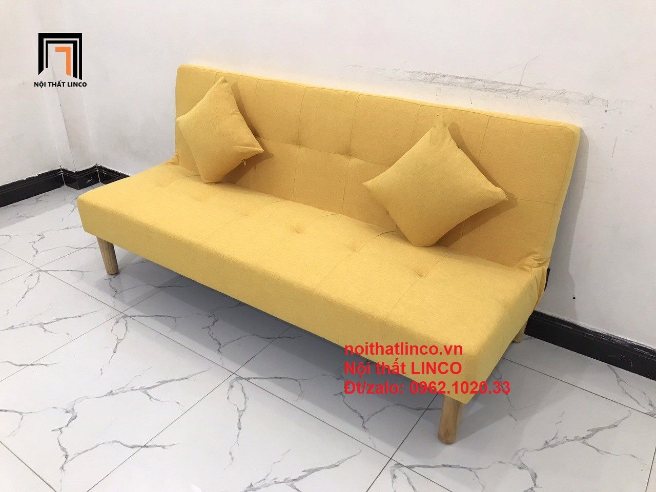 Bộ ghế sofa bed giường thông minh SFG dài 1m7 vàng chanh nhỏ gọn