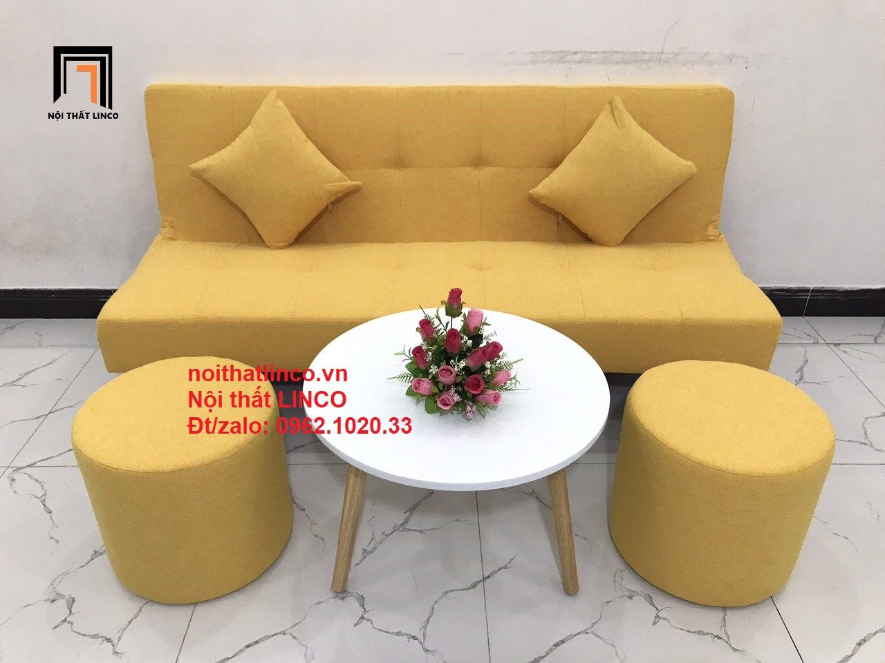 Bộ ghế sofa bed giường thông minh SFG dài 1m7 vàng chanh nhỏ gọn