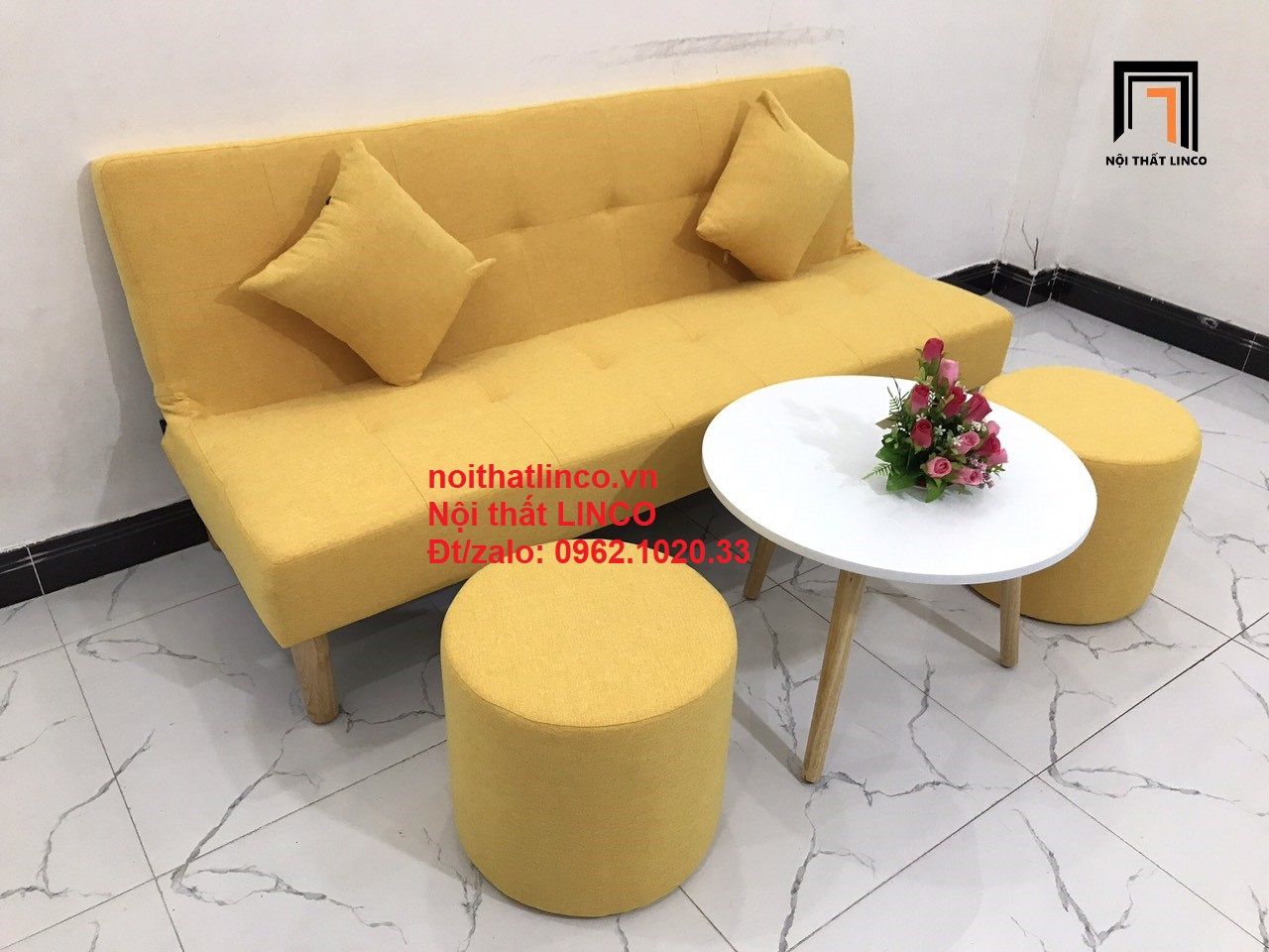 Bộ ghế sofa bed giường thông minh SFG dài 1m7 vàng chanh nhỏ gọn