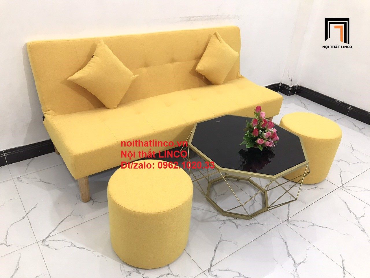 Bộ ghế sofa bed giường thông minh SFG dài 1m7 vàng chanh nhỏ gọn