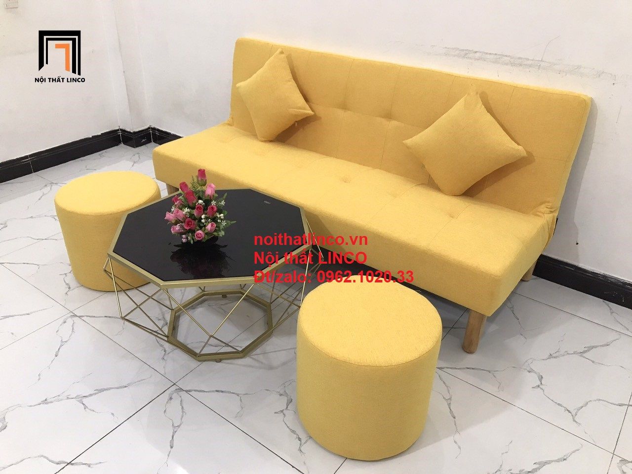 Bộ ghế sofa bed giường thông minh SFG dài 1m7 vàng chanh nhỏ gọn