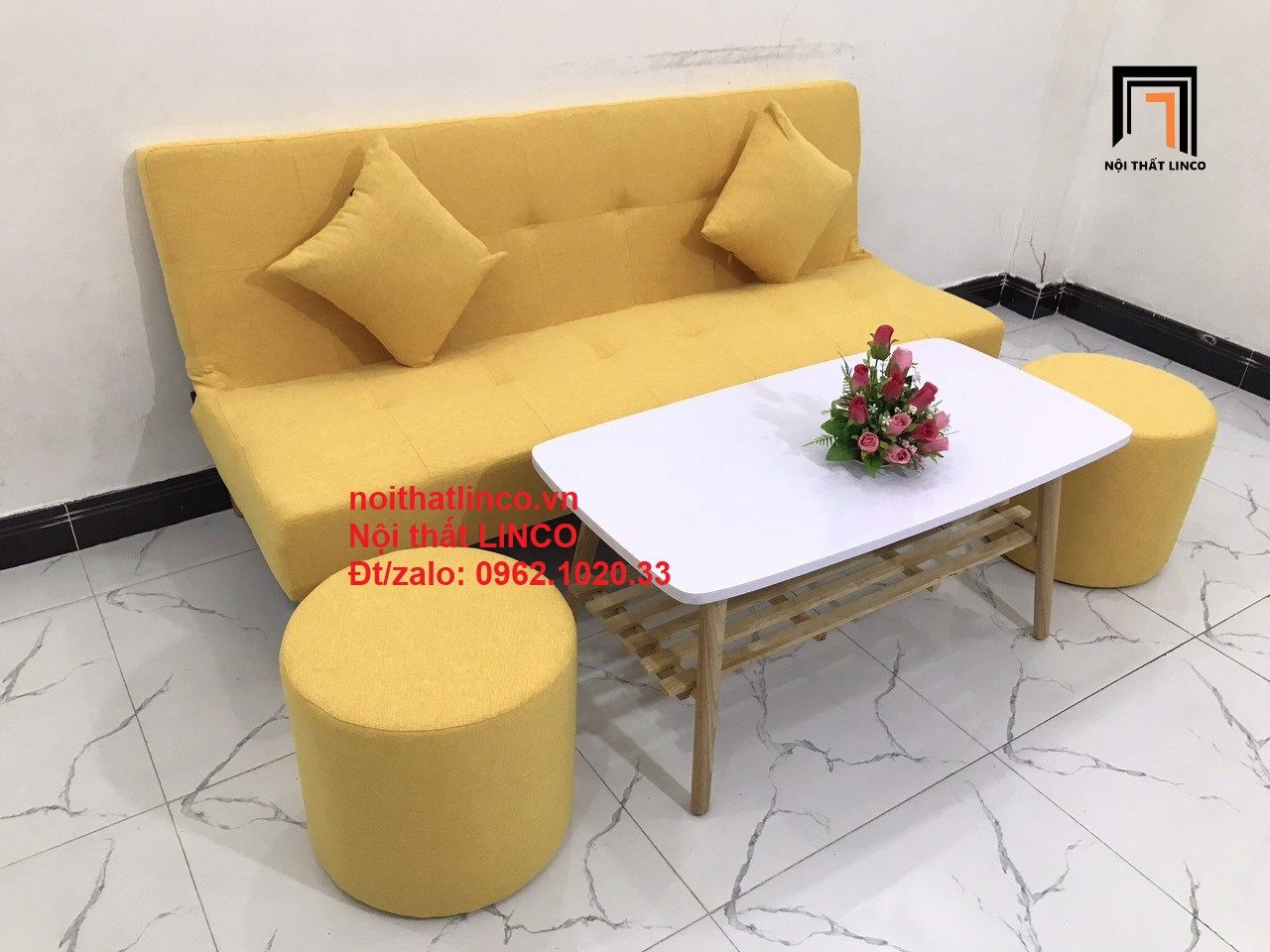 Bộ ghế sofa bed giường thông minh SFG dài 1m7 vàng chanh nhỏ gọn