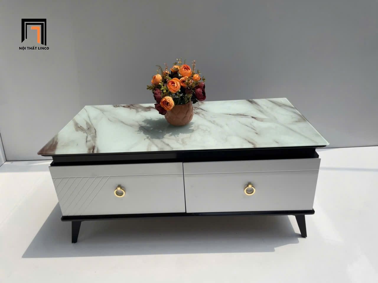 Bàn sofa cao cấp 1m cho gia đình BTPK44 Sauz mặt kính giả đá