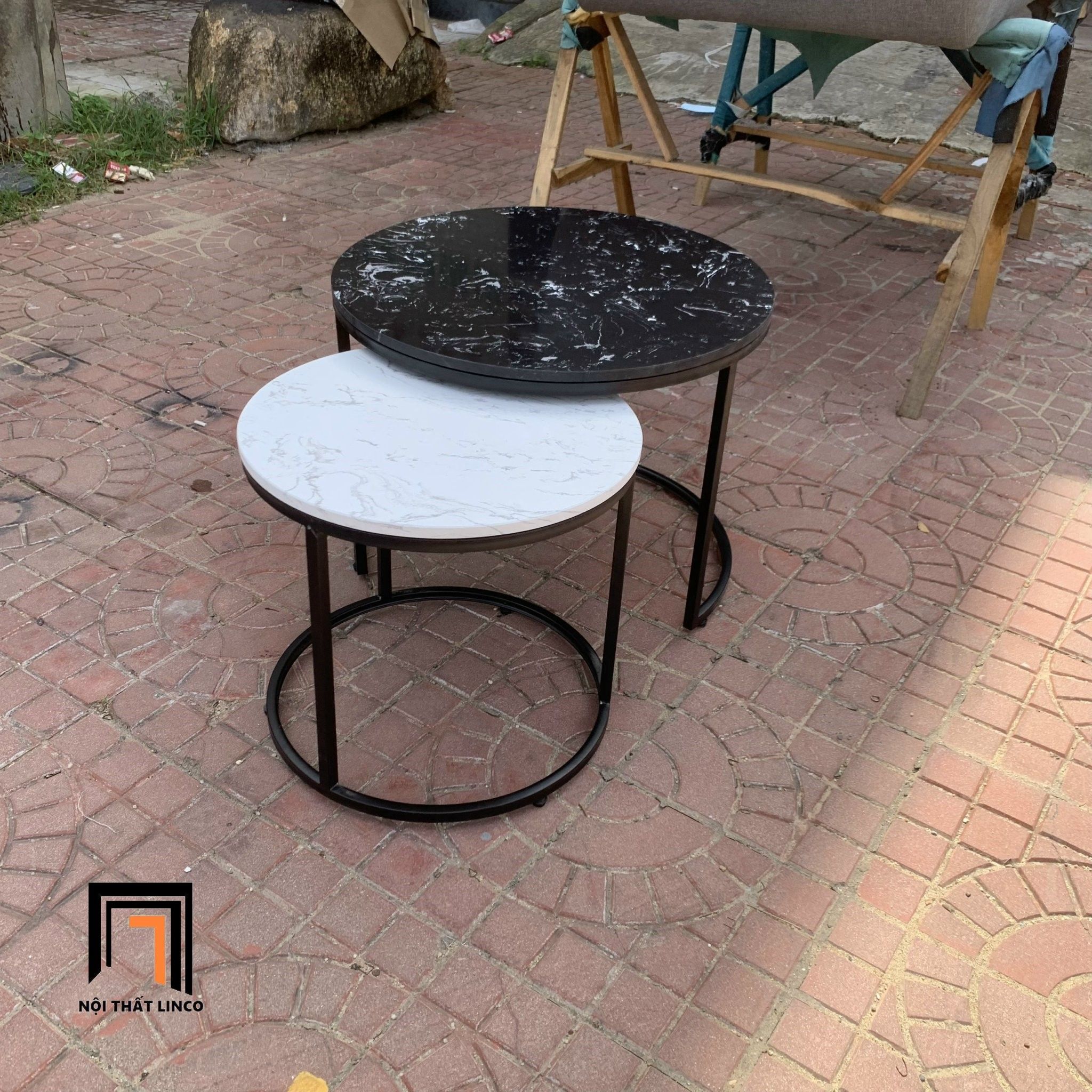 Cặp bàn sofa mặt đá trắng đen BTPK10 Katuwo cho gia đình