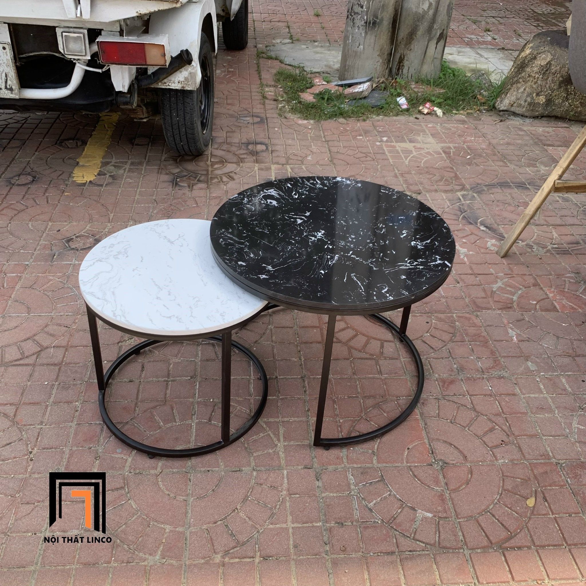 Cặp bàn sofa mặt đá trắng đen BTPK10 Katuwo cho gia đình