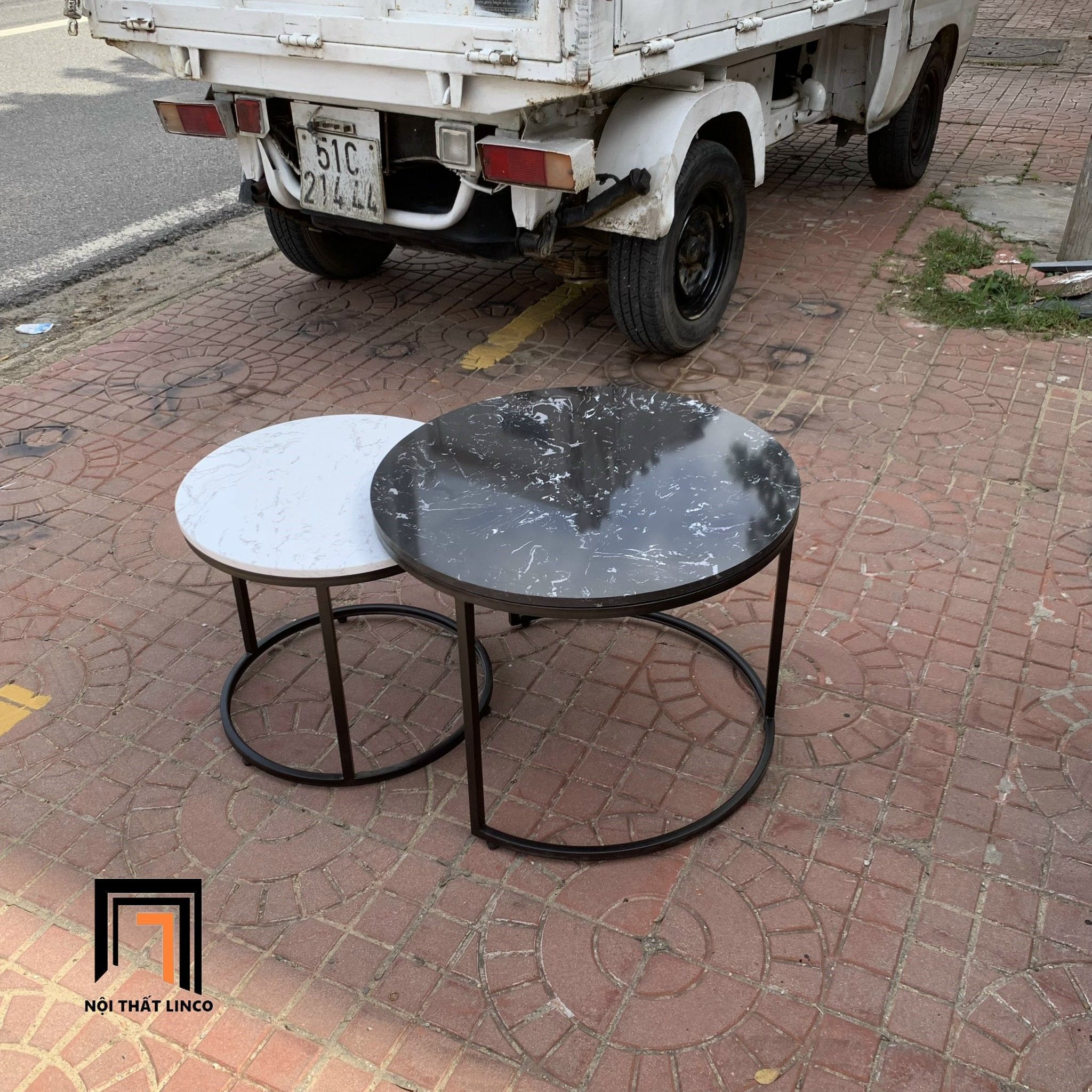 Cặp bàn sofa mặt đá trắng đen BTPK10 Katuwo cho gia đình