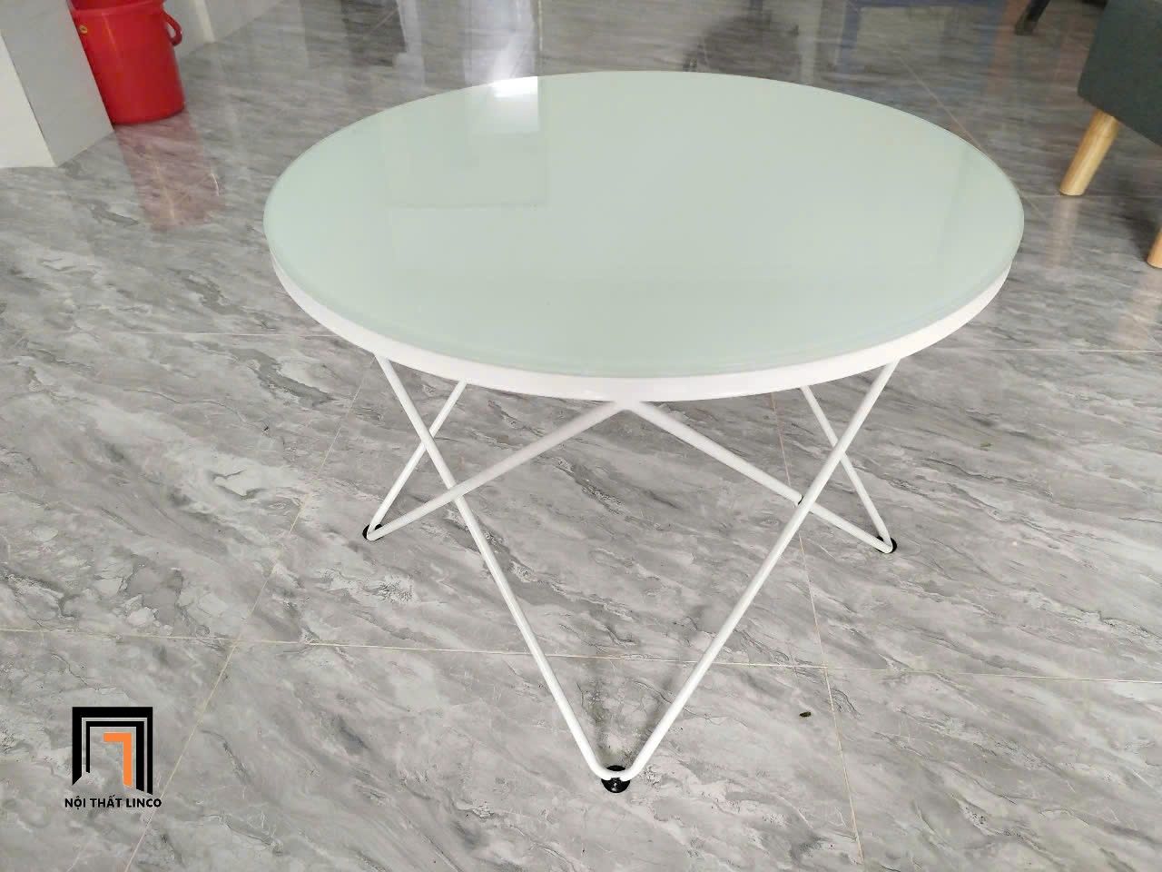 Bàn trà phòng khách mặt kính tròn BTPK12 Zapoco 60cm giá rẻ