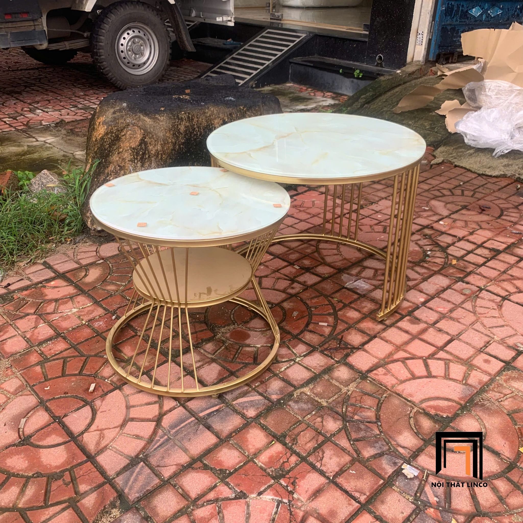 Cặp bàn đôi sofa kính giả đá BTPK15 Quentes cho văn phòng