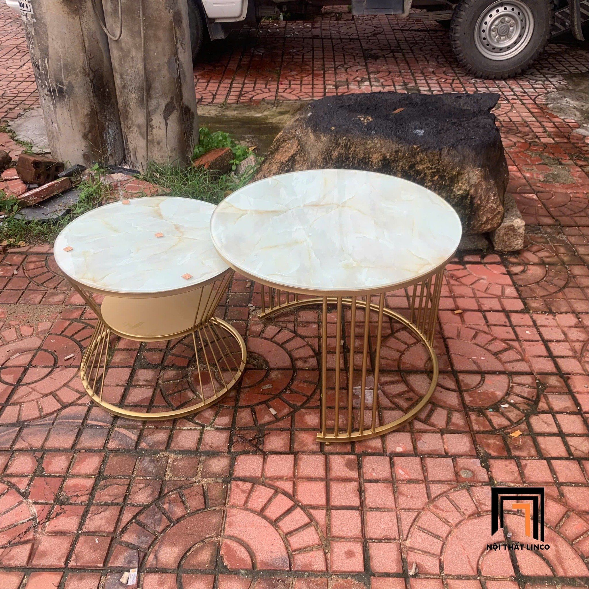 Cặp bàn đôi sofa kính giả đá BTPK15 Quentes cho văn phòng