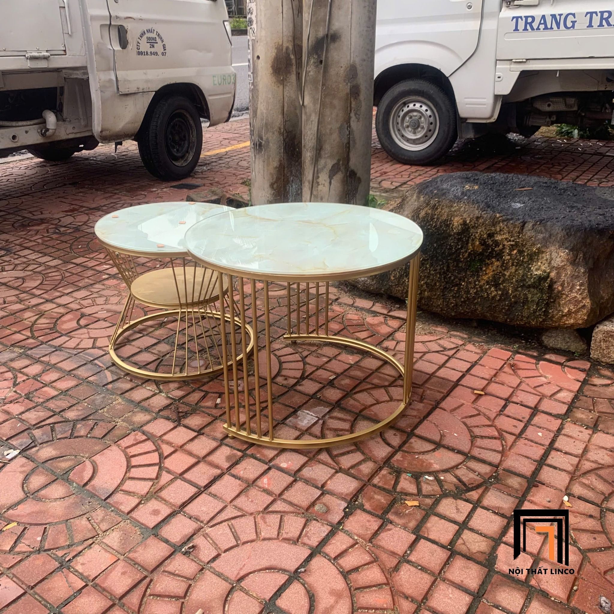 Cặp bàn đôi sofa kính giả đá BTPK15 Quentes cho văn phòng